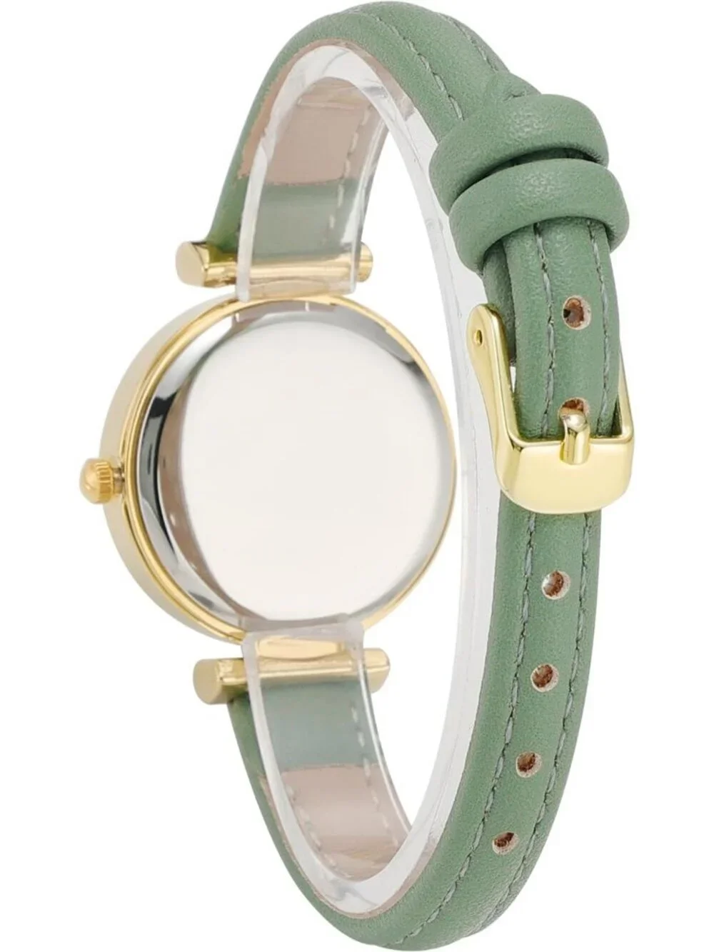 Women's Green Analog Quartz Leather Band Crystal Rhinestone Bezel Wrist Watch